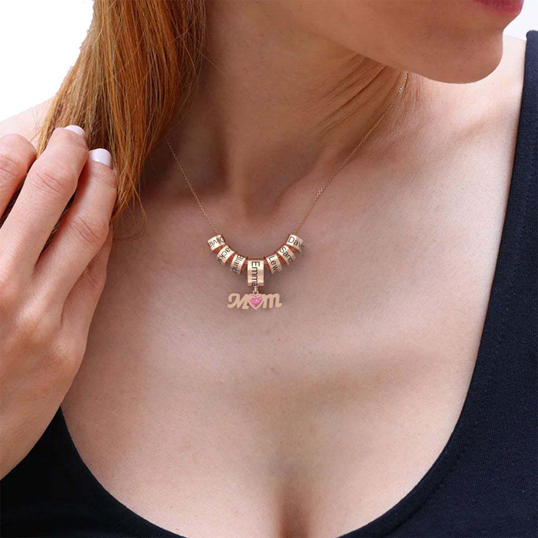 Mother's Day Gift Personalized Mom Birthstone Necklace With Custom Beads-Engravingift