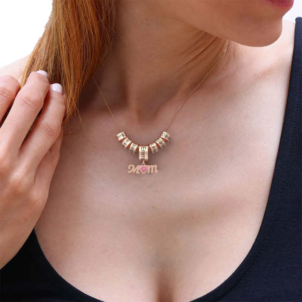 Mother's Day Gift Personalized Mom Birthstone Necklace With Custom Beads-Engravingift