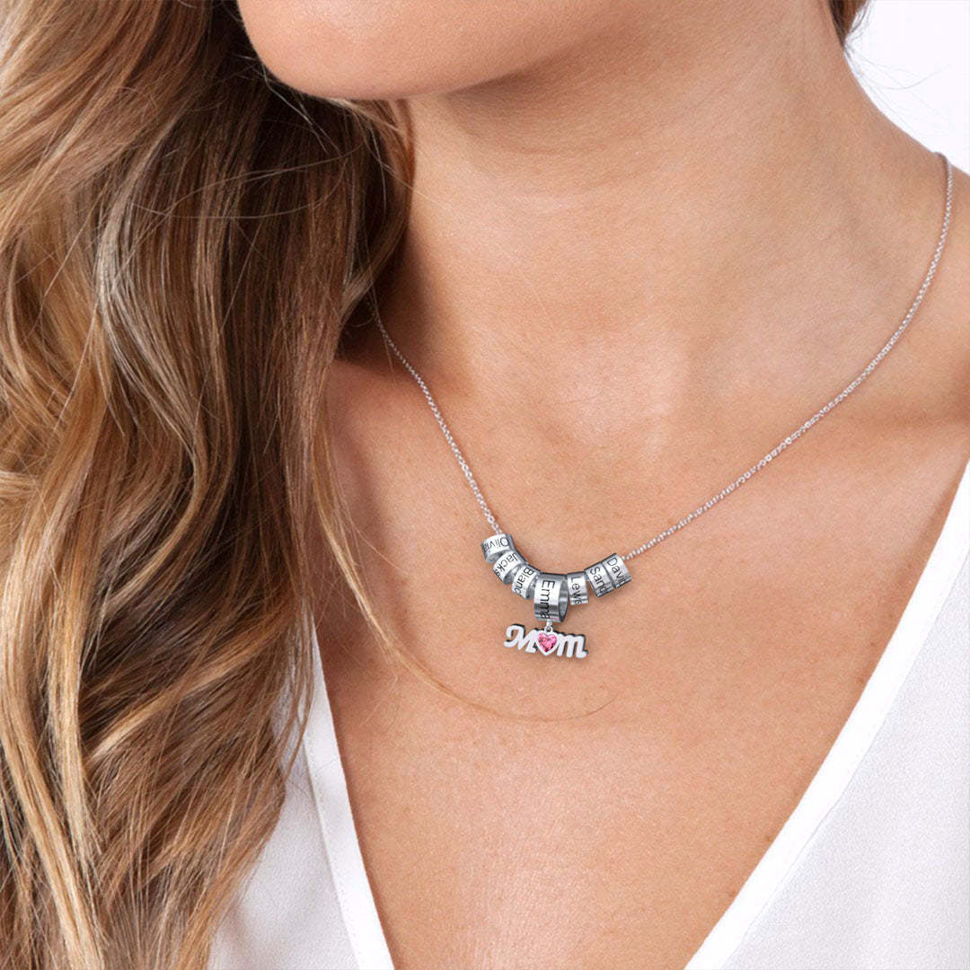 Mother's Day Gift Personalized Mom Birthstone Necklace With Custom Beads-Engravingift