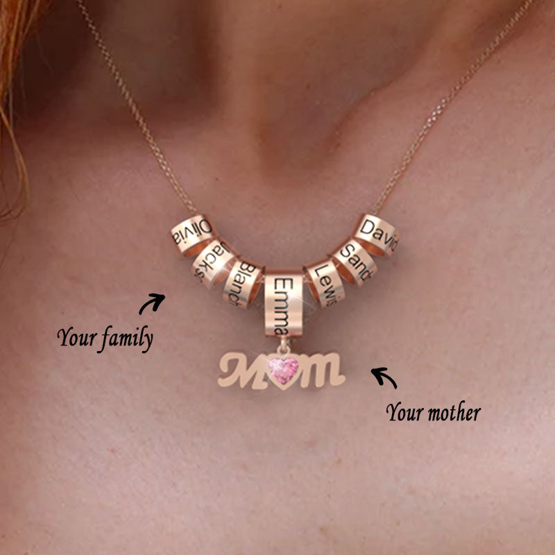 Mother's Day Gift Personalized Mom Birthstone Necklace With Custom Beads-Engravingift