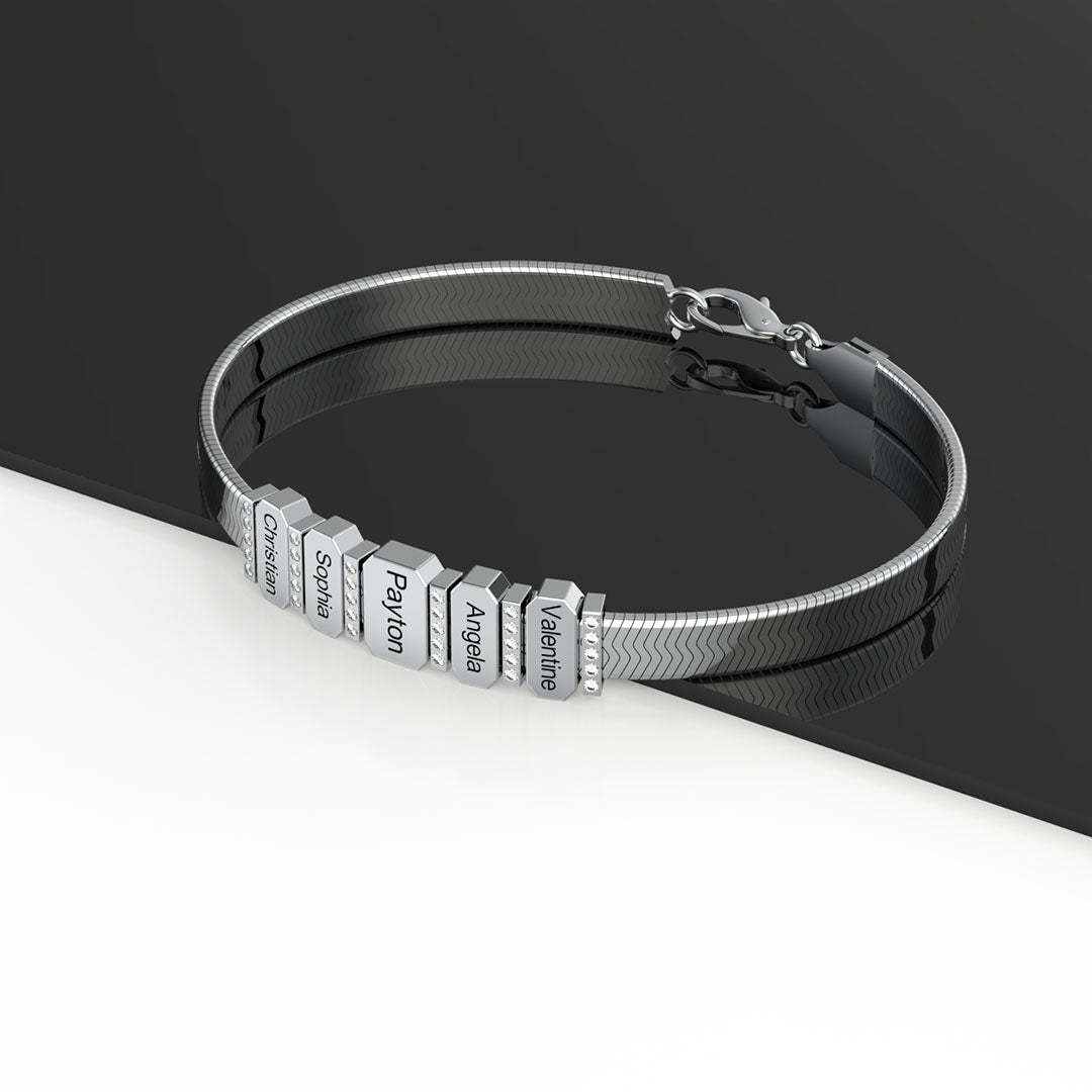 Men's Snake-shaped Chains With Custom Diamond Family Beads