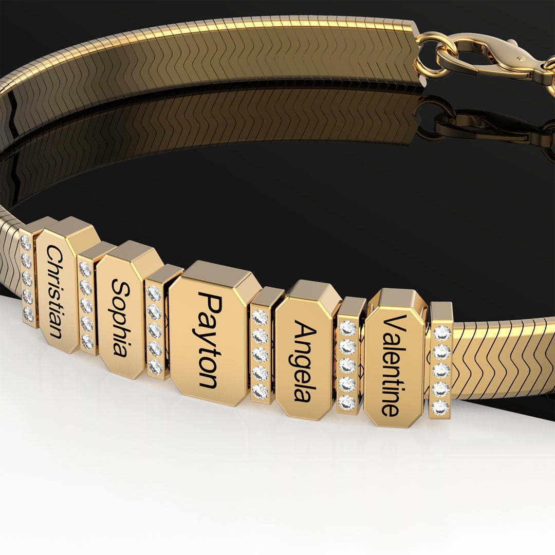 Men's Snake-shaped Chains With Custom Diamond Family Beads