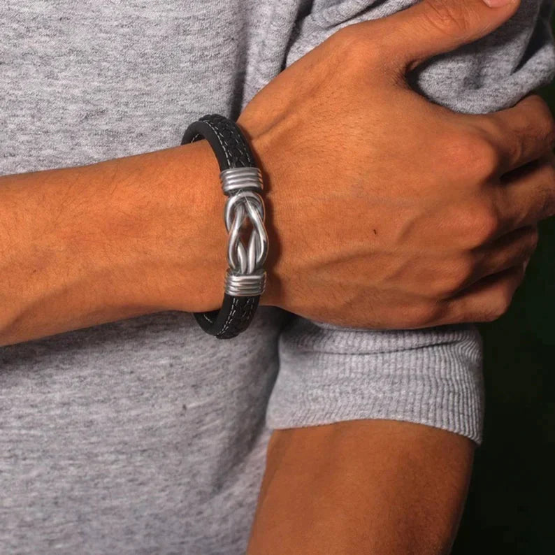 Father's Day Gift Mother and Son Forever Linked Together Leather Knot Bracelet Warm Gift