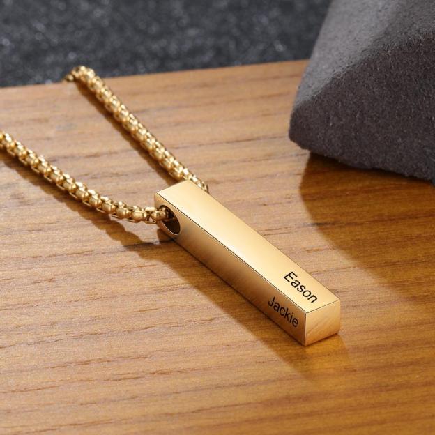 Men Bar Necklace Personalized 3D Bar Name Necklace in Gold