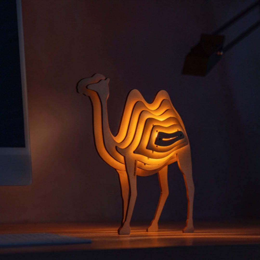 Christmas Gift 3D Wooden Animal Statue Decor Fantasy Lamp-Engravingift