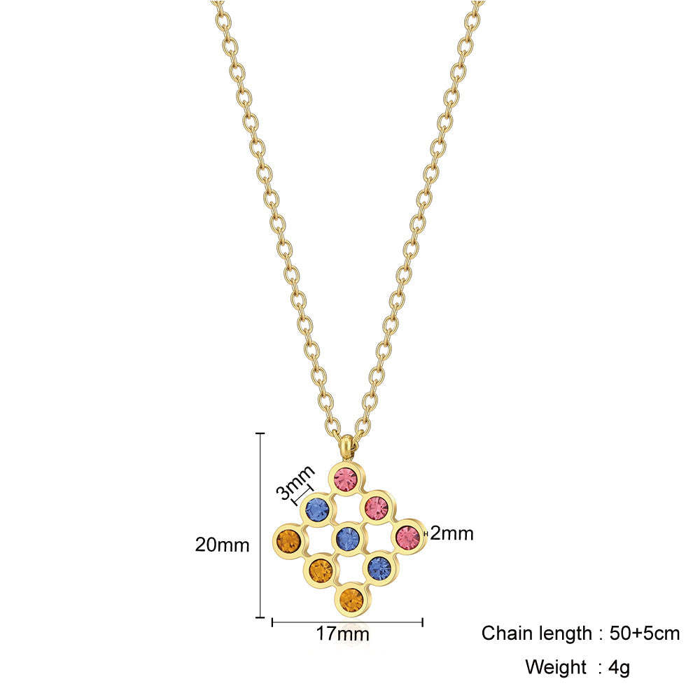 Mother's Day Gift Openwork Fancy Diamond Square Pendant Necklace-Engravingift