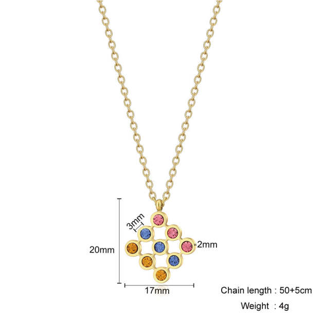 Mother's Day Gift Openwork Fancy Diamond Square Pendant Necklace-Engravingift