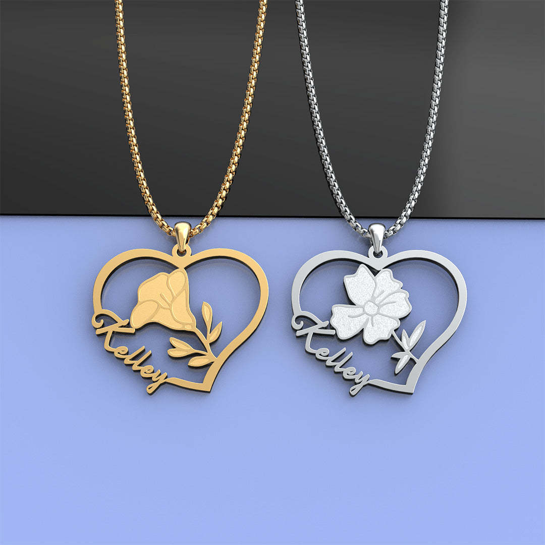 Mother's Day Gift Birthday Gift Everlasting Blooms: Birth Flower Love Heart Necklace-Engravingift