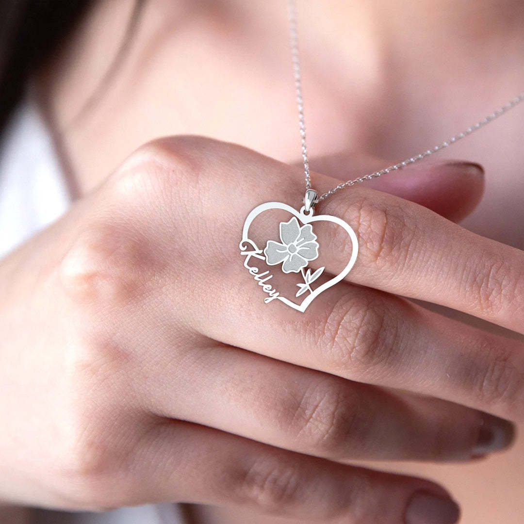 Mother's Day Gift Birthday Gift Everlasting Blooms: Birth Flower Love Heart Necklace-Engravingift