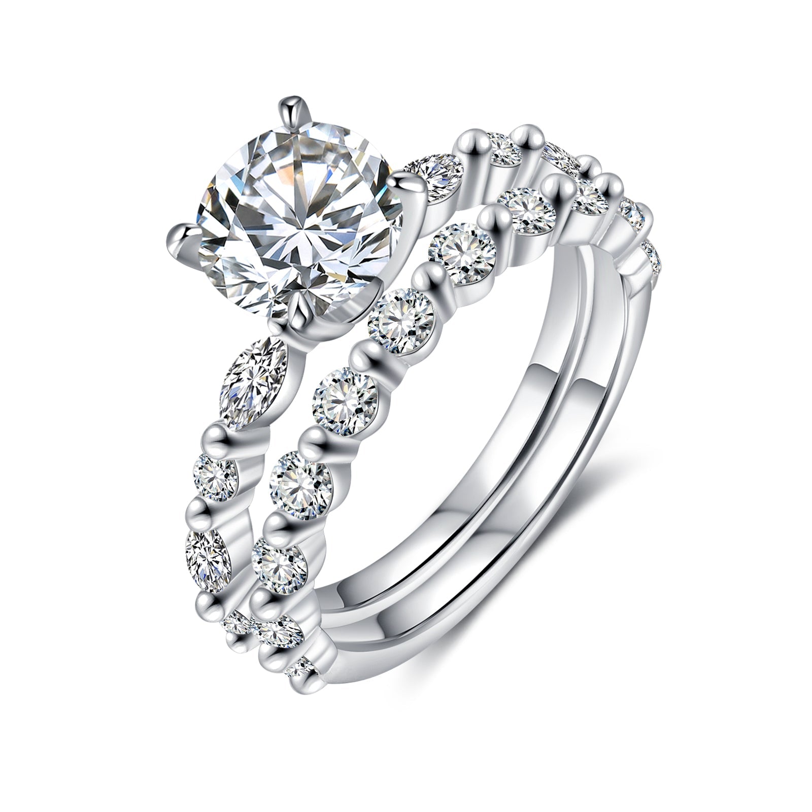 Mother's Day Gift Round Cut Moissanite Diamond Ring Engagement Ring Set-Engravingift