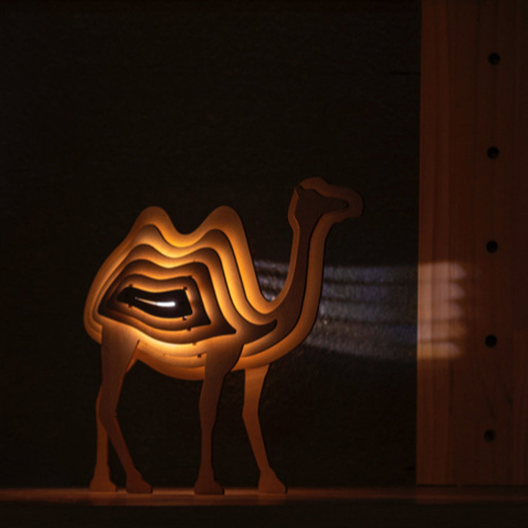 Christmas Gift 3D Wooden Animal Statue Decor Fantasy Lamp-Engravingift