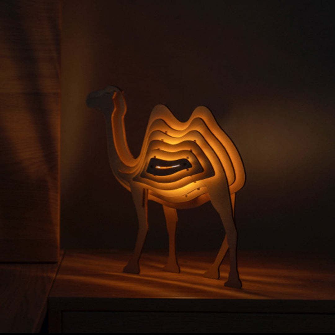 Christmas Gift 3D Wooden Animal Statue Decor Fantasy Lamp-Engravingift