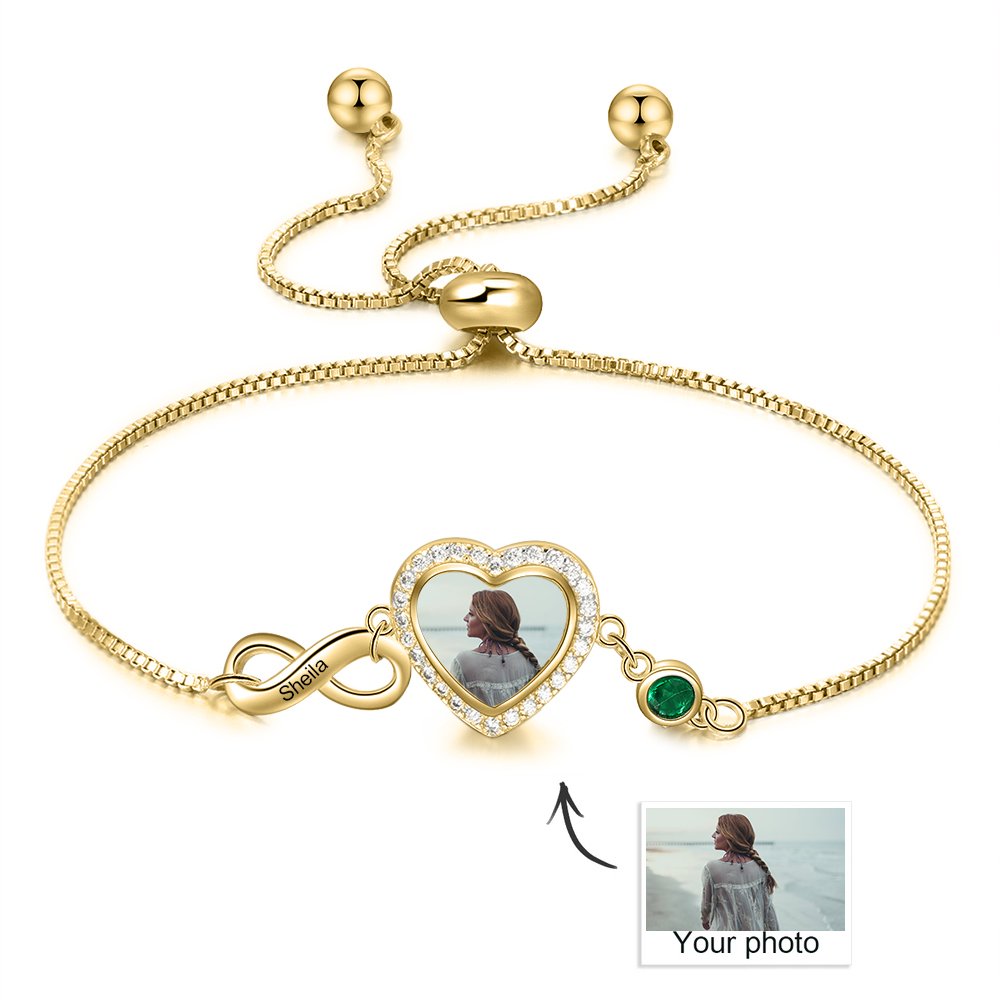 Mother'sDay Gift Mother'sDay gift Infinity Love Heart Photo Bracelet with Birthstone Personalized with Engraving-Engravingift