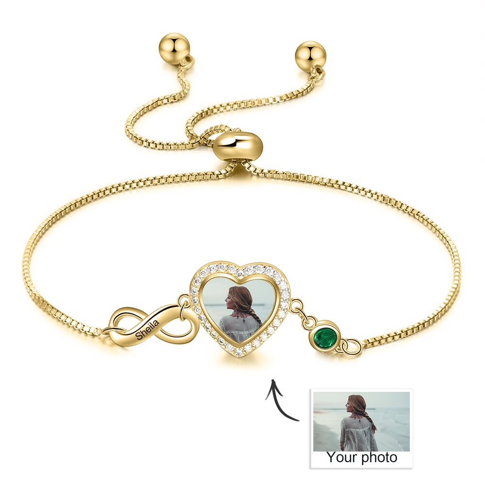 Mother'sDay Gift Mother'sDay gift Infinity Love Heart Photo Bracelet with Birthstone Personalized with Engraving-Engravingift