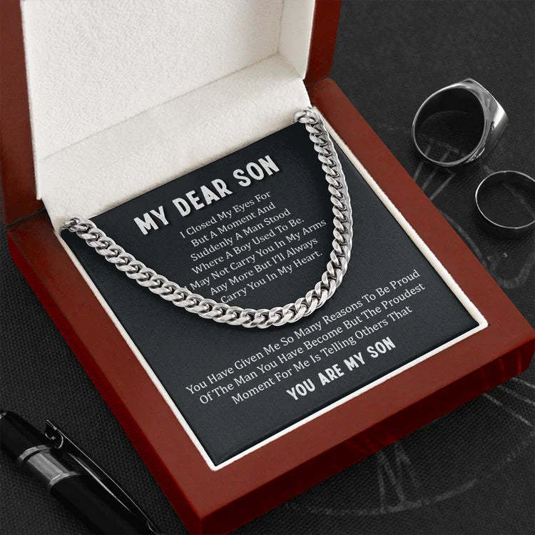 Father's Day Gift To My Dear Son Cuban Chain Necklace Stainless Steel Necklace Warm Gifts