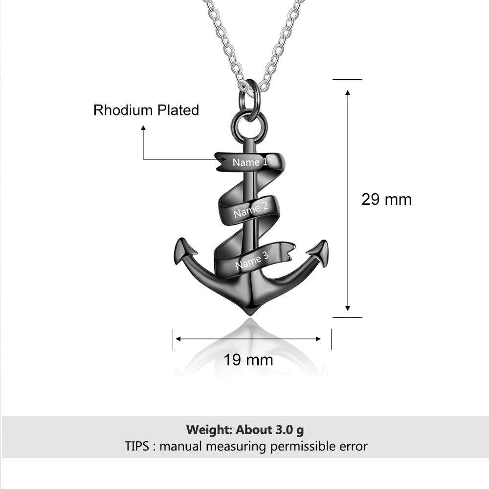 Mother's Day Gift Men's Anchor Pendant Necklace Personalized Names-Engravingift