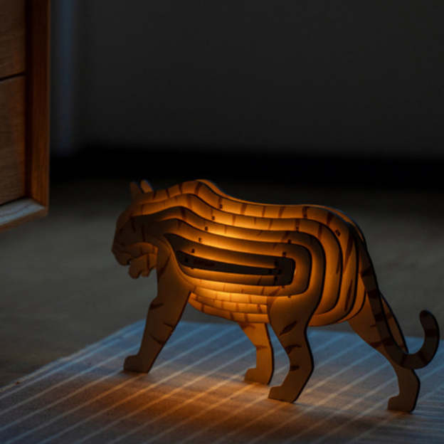 Christmas Gift 3D Wooden Animal Statue Decor Fantasy Lamp-Engravingift