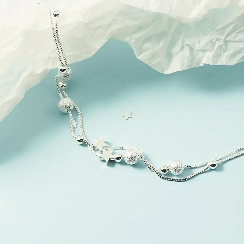 Mother's Day Gift Simple Minimalist Double Layer Chain Anklet With Mini Star Shape Beads Stackable Ankle Bracelet-Engravingift