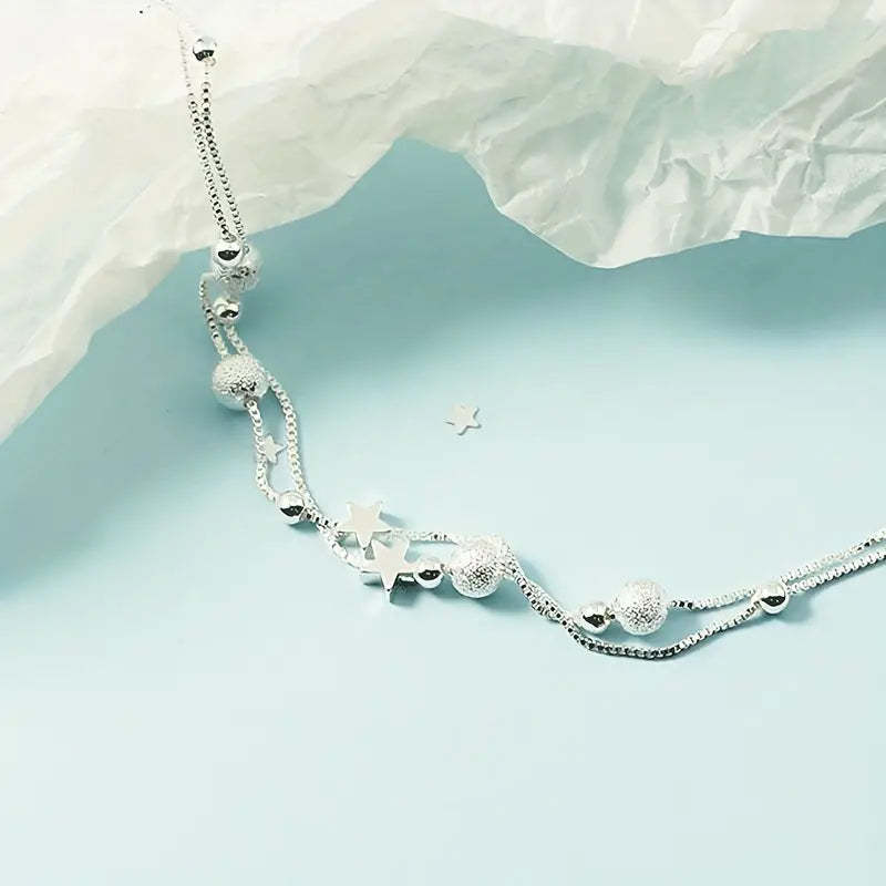 Mother's Day Gift Simple Minimalist Double Layer Chain Anklet With Mini Star Shape Beads Stackable Ankle Bracelet-Engravingift
