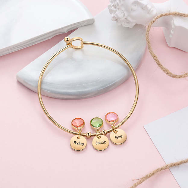 Mother's Day Gift Mother's Day Gift Personalized Birthstone Bracelet Custom 3 Names Bangle Gifts for Her-Engravingift