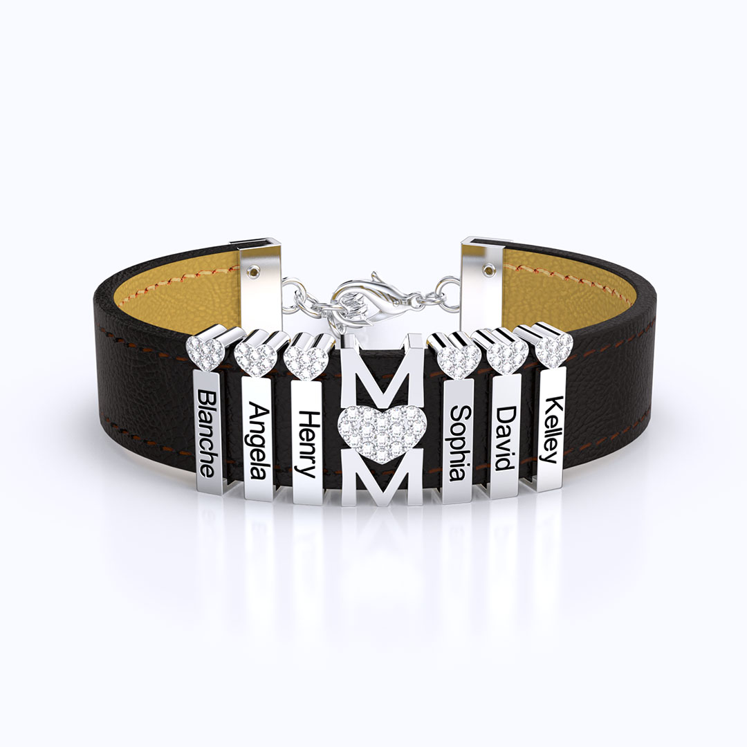 Mother's Day Gift Personalized Leather Bracelet With Diamond Charms