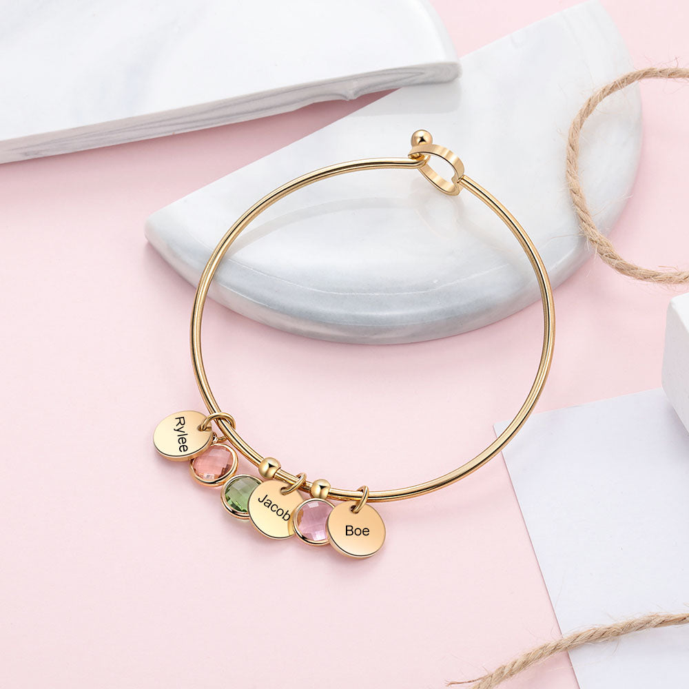 Mother's Day Gift Mother's Day Gift Personalized Birthstone Bracelet Custom 3 Names Bangle Gifts for Her-Engravingift