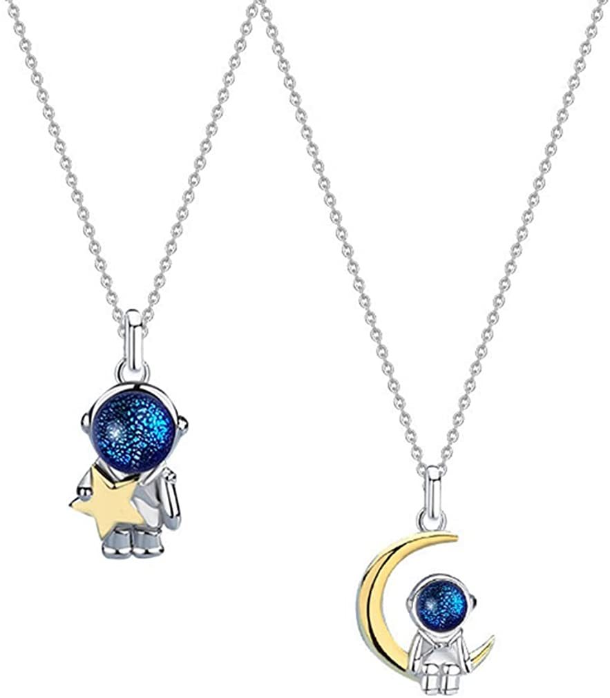 Mother's Day Gift His and Hers Moon Star Astronaut Pendant Necklace-Engravingift