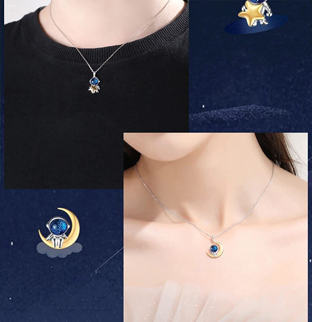 Mother's Day Gift His and Hers Moon Star Astronaut Pendant Necklace-Engravingift