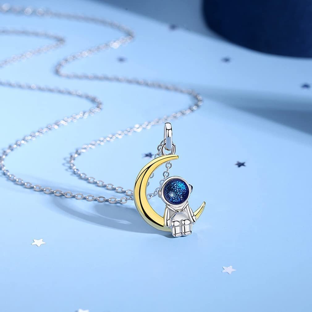 Mother's Day Gift  His and Hers Moon Star Astronaut Pendant Necklace-Engravingift