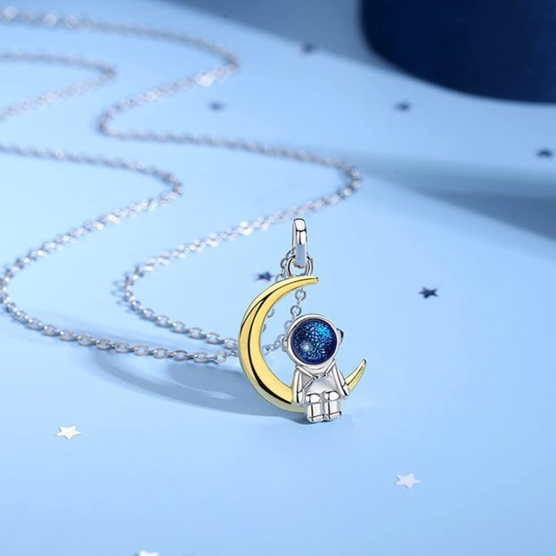 Mother's Day Gift  His and Hers Moon Star Astronaut Pendant Necklace-Engravingift