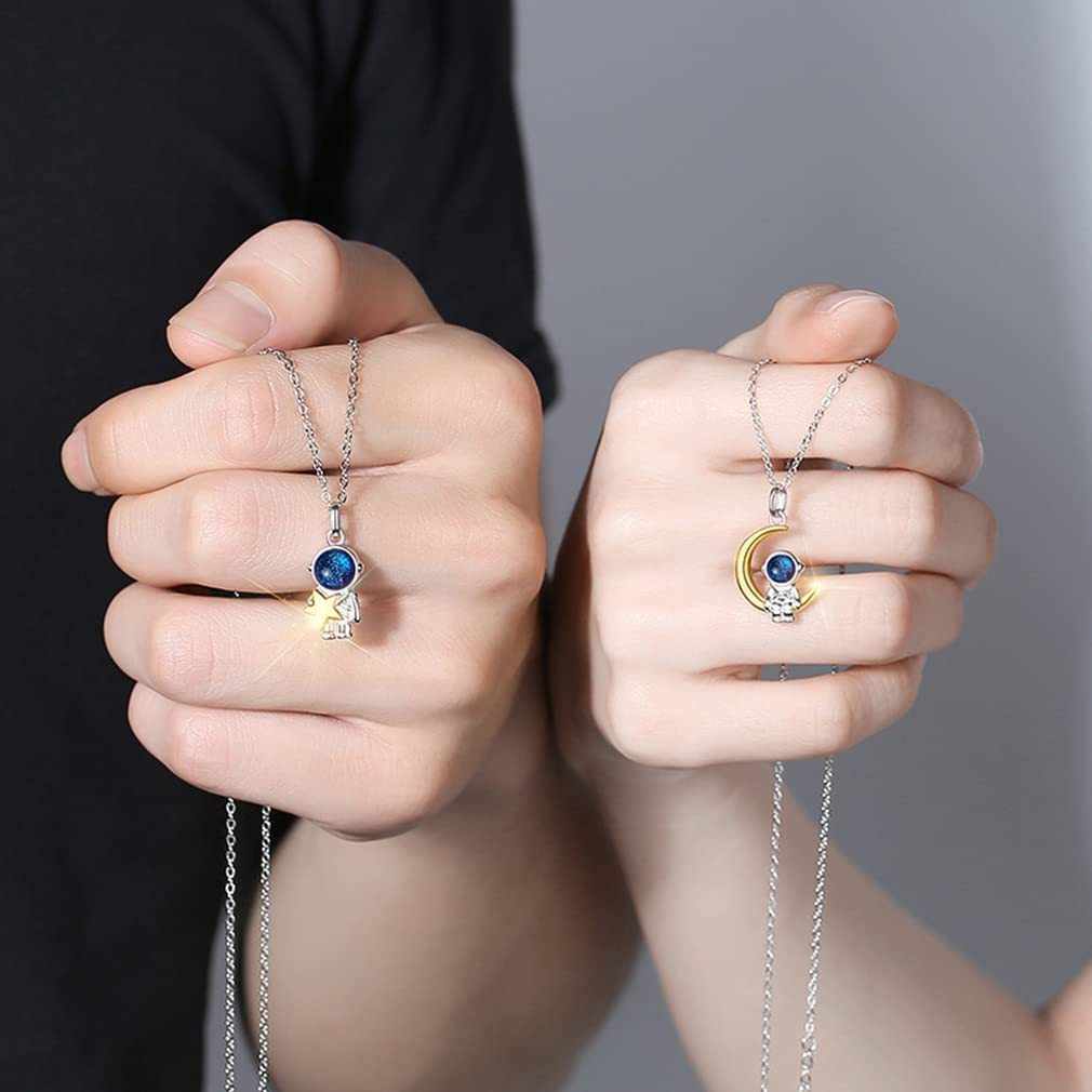 Mother's Day Gift His and Hers Moon Star Astronaut Pendant Necklace-Engravingift
