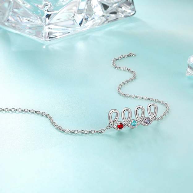 Christmas Gift Personalized Heart Anklet with 3 Birthstones Family Anklet