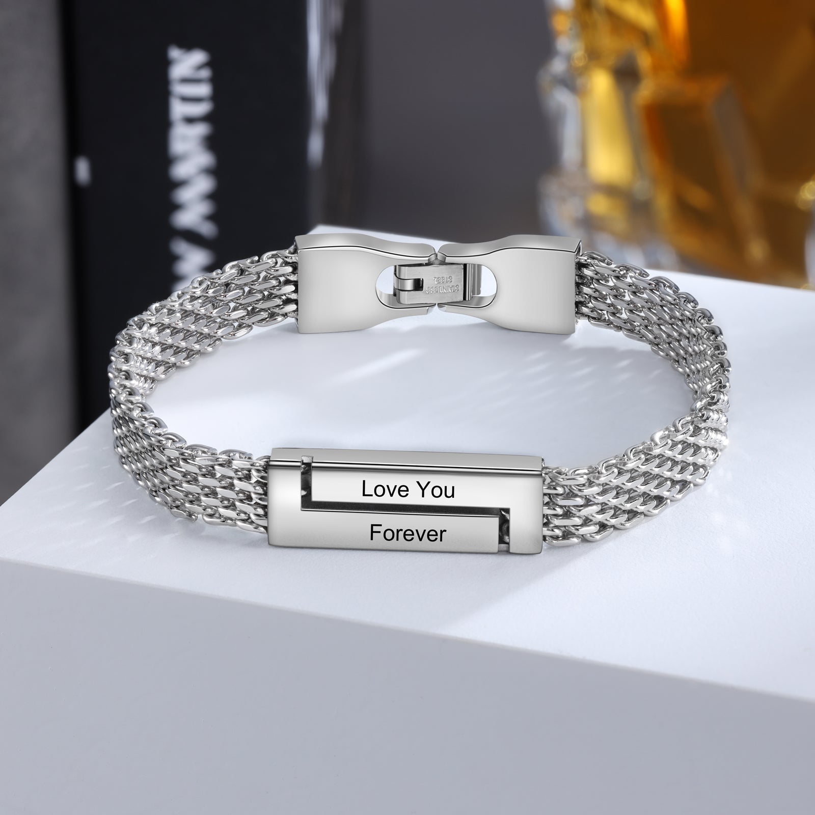 Father'sDay Gift Mother'sDay gift Men Herringbone Bracelet Custom 2 Text Gift for Him