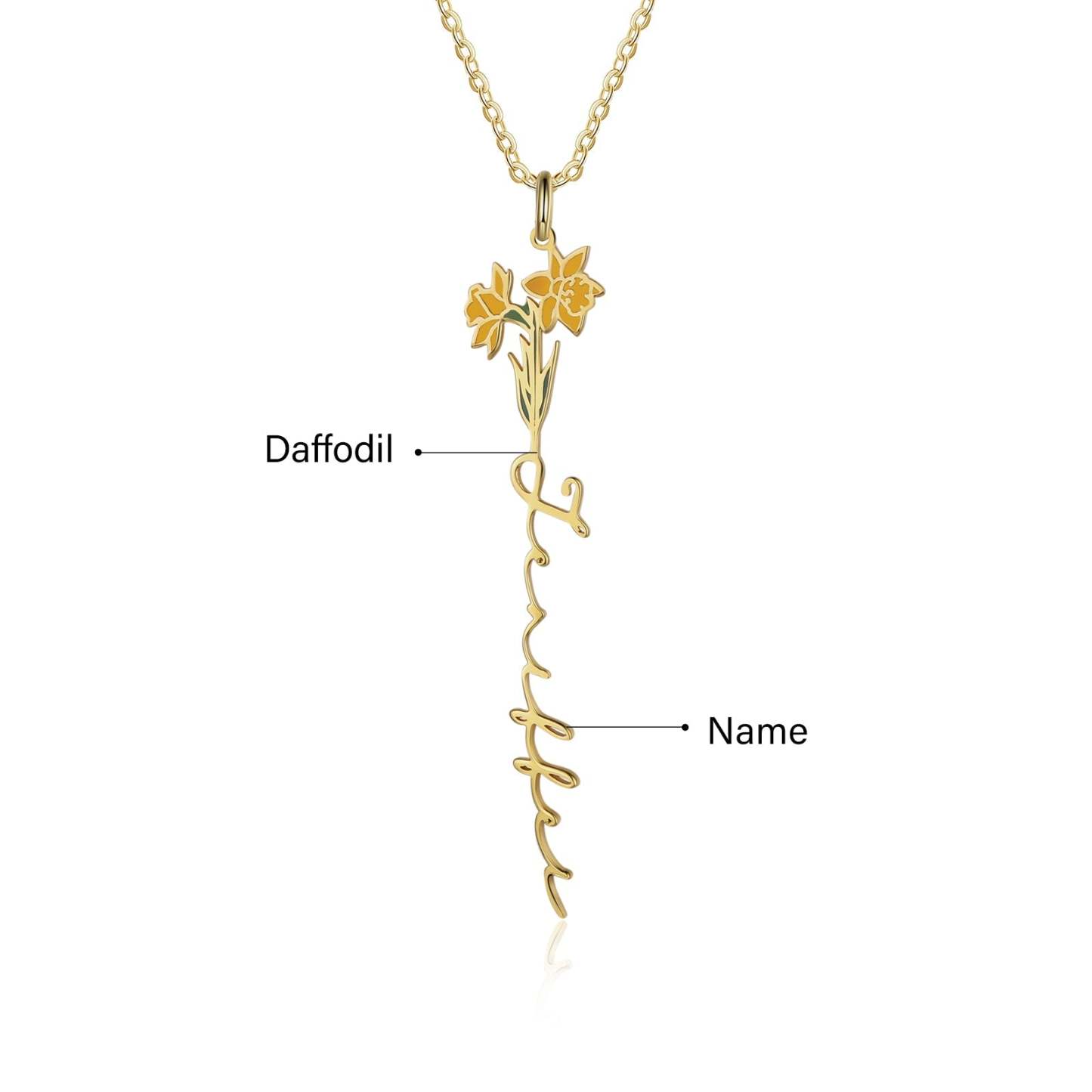 Mother's Day Gift Daffodil Name Necklace Custom March Birth Flower Necklace for Her-Engravingift
