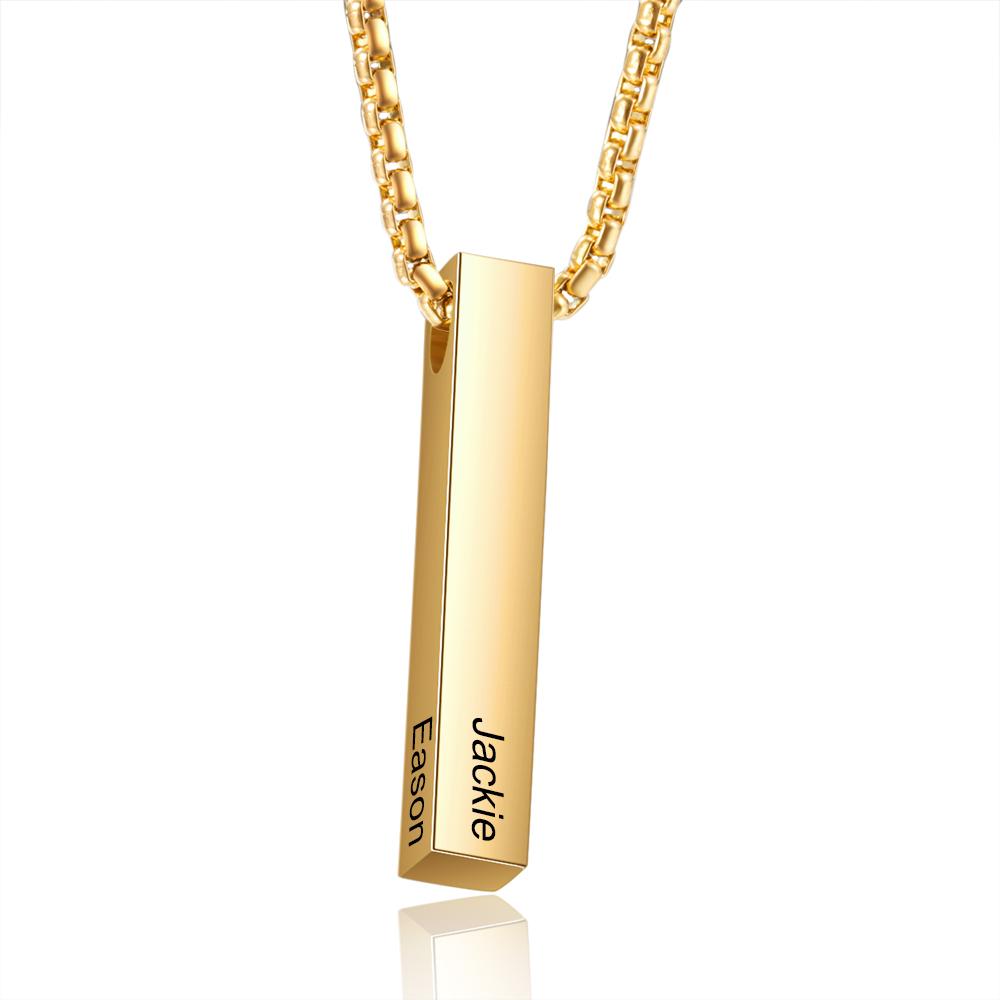 Men Bar Necklace Personalized 3D Bar Name Necklace in Gold