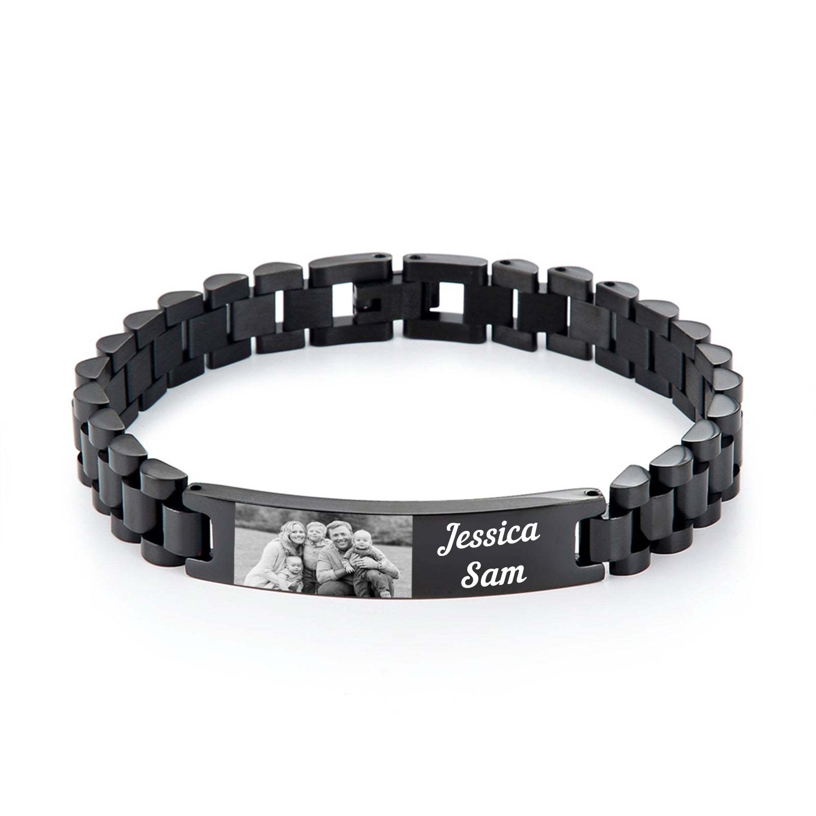 Christmas Gift Personalized ID Bar Bracelet with Name and Photo Bracelet Father's Day Gift