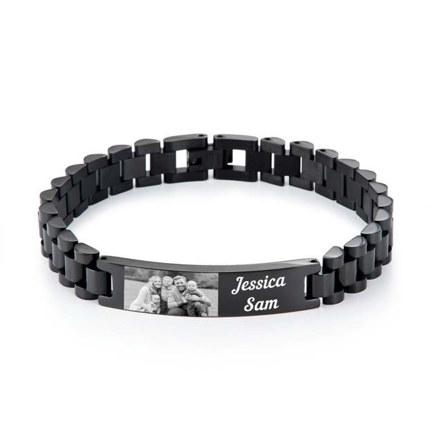 Christmas Gift Personalized ID Bar Bracelet with Name and Photo Bracelet Father's Day Gift