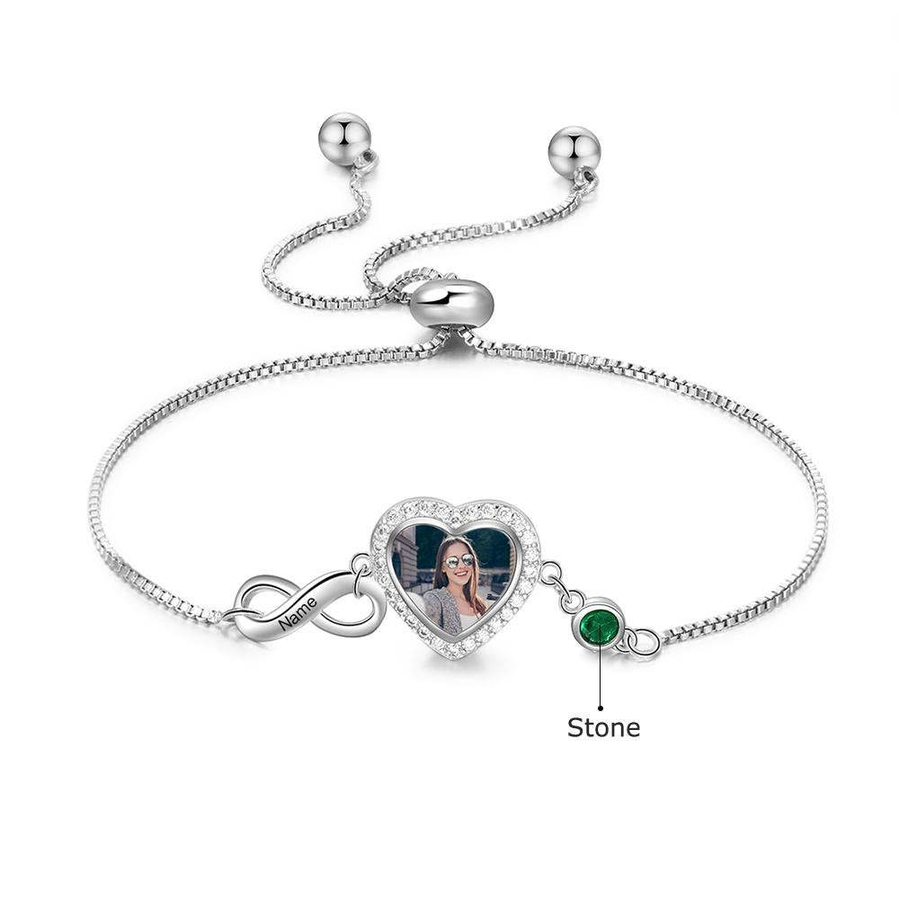 Mother'sDay Gift Mother'sDay gift Infinity Love Heart Photo Bracelet with Birthstone Personalized with Engraving-Engravingift