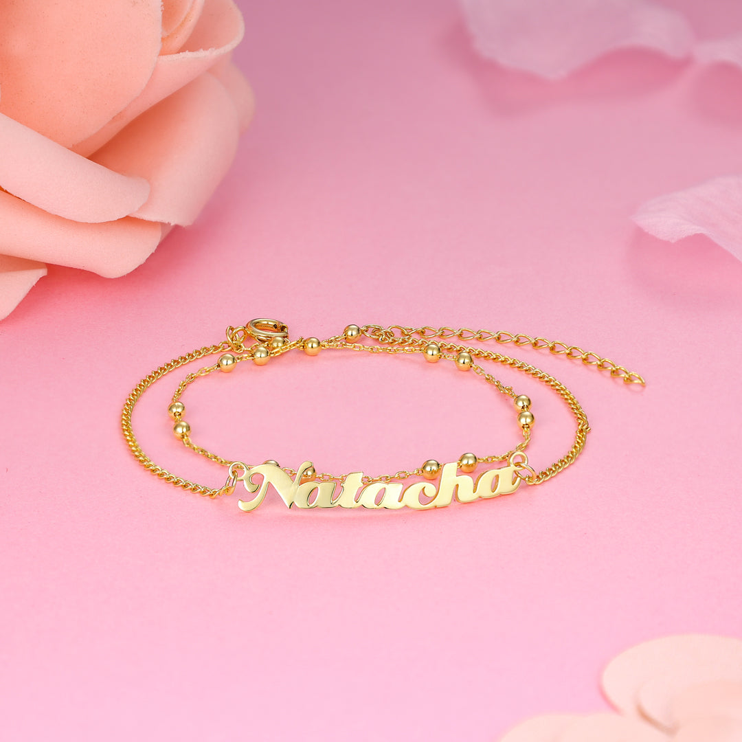 Custom Name Anklet Bracelet Double Layers Classic Anklet-Engravingift