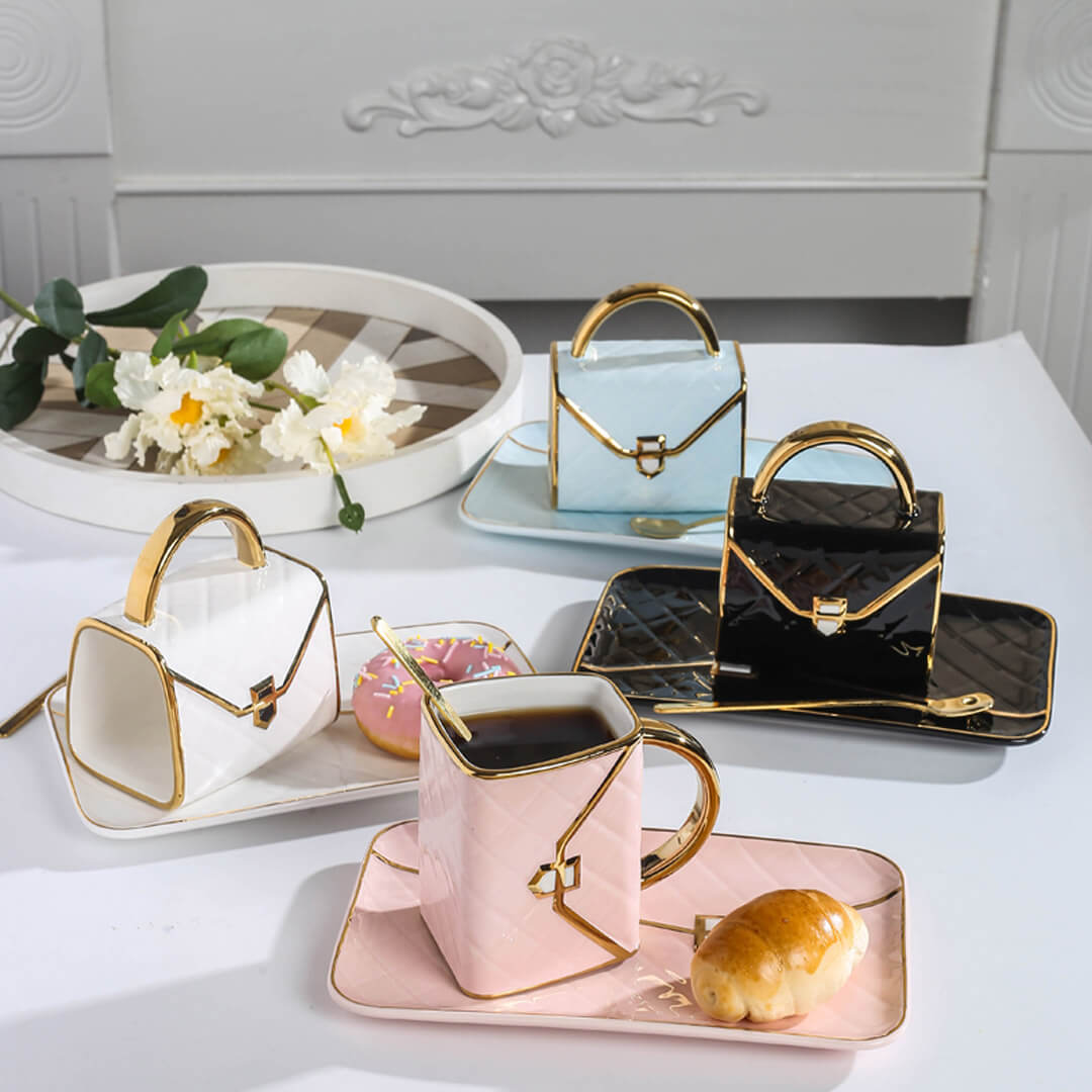 Mother's Day Gift Handbag-Shaped Creative Mug With Saucer & Spoon-Engravingift