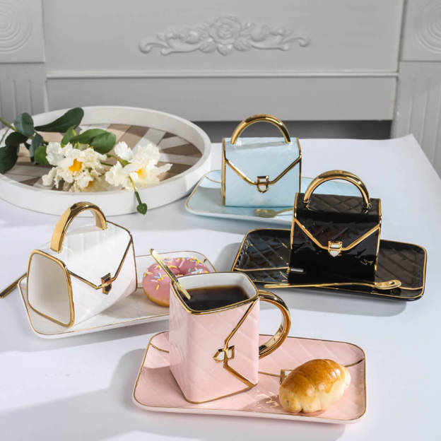 Mother's Day Gift Handbag-Shaped Creative Mug With Saucer & Spoon-Engravingift