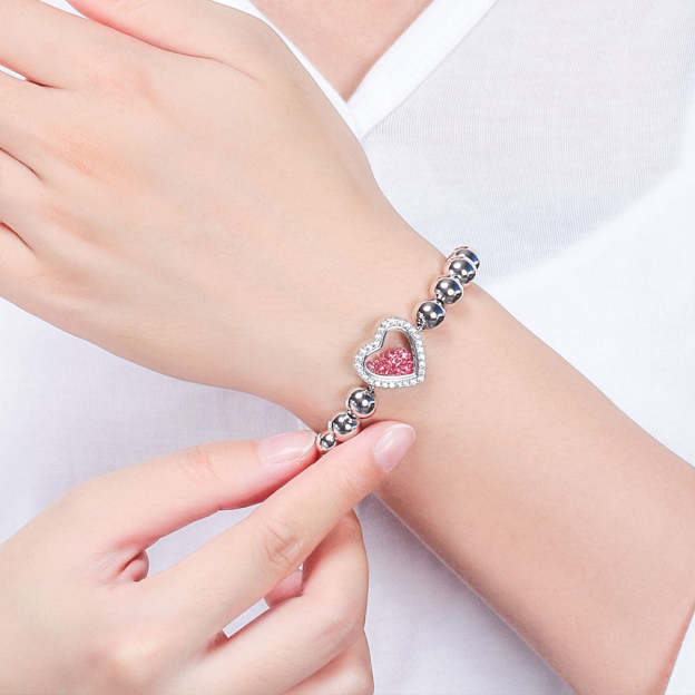 Mother's Day Gift Shimmering Heart Crystal Shaker Bracelet and Necklace Set-Engravingift