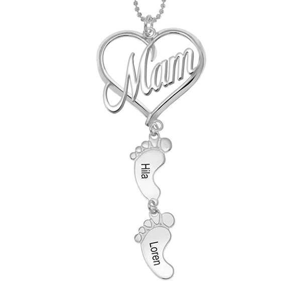 Mother's Day Gift Mama Heart Pendant With Birthstone Baby Feet Necklace-Engravingift