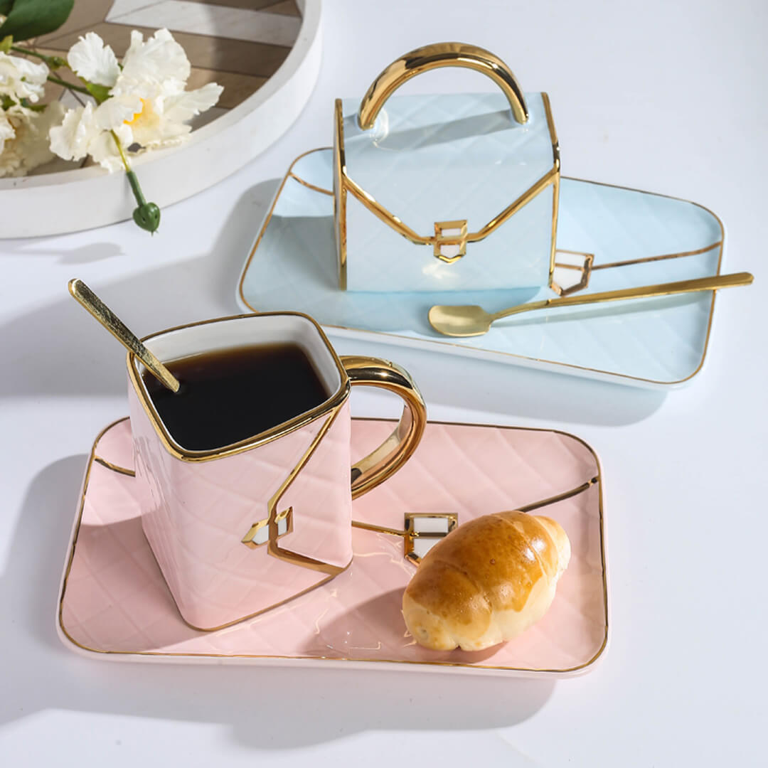 Mother's Day Gift Handbag-Shaped Creative Mug With Saucer & Spoon-Engravingift
