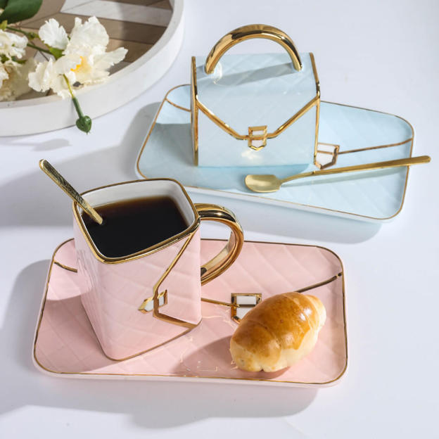 Mother's Day Gift Handbag-Shaped Creative Mug With Saucer & Spoon-Engravingift