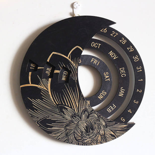 Christmas Gift Rotating Wooden Carved Perpetual Calendar-Engravingift