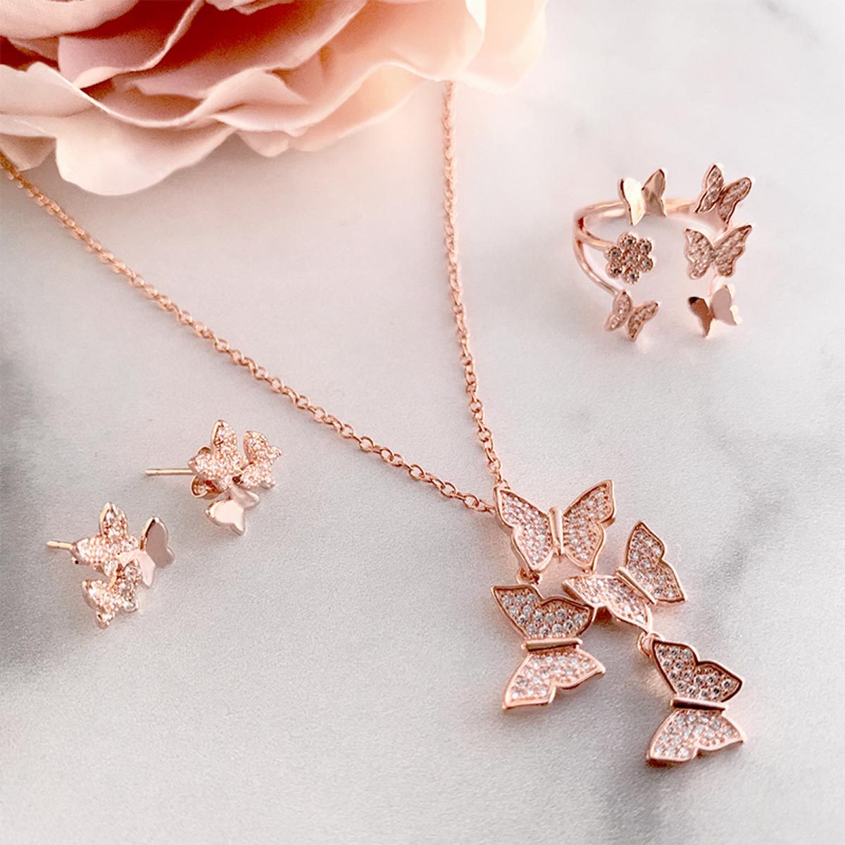 Mother's Day Gift Rose Gold Butterfly Bundle-Engravingift