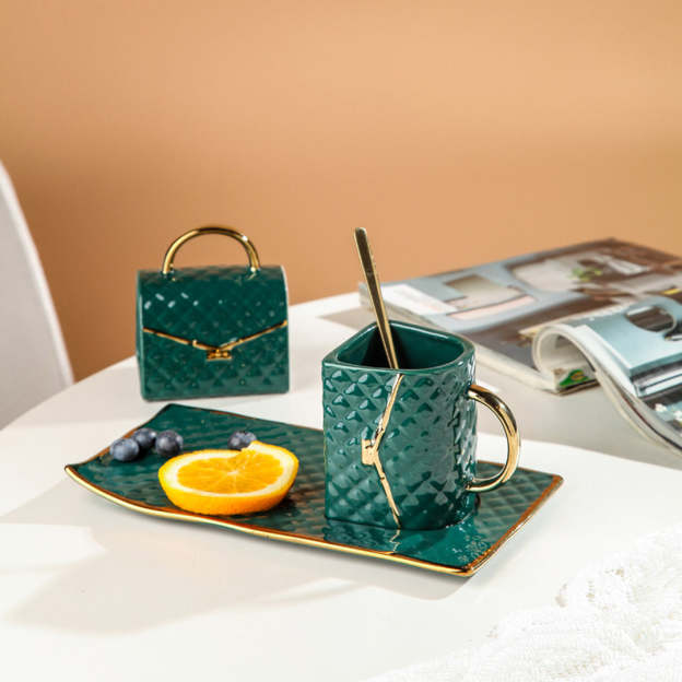 Mother's Day Gift Handbag-Shaped Creative Mug With Saucer & Spoon-Engravingift