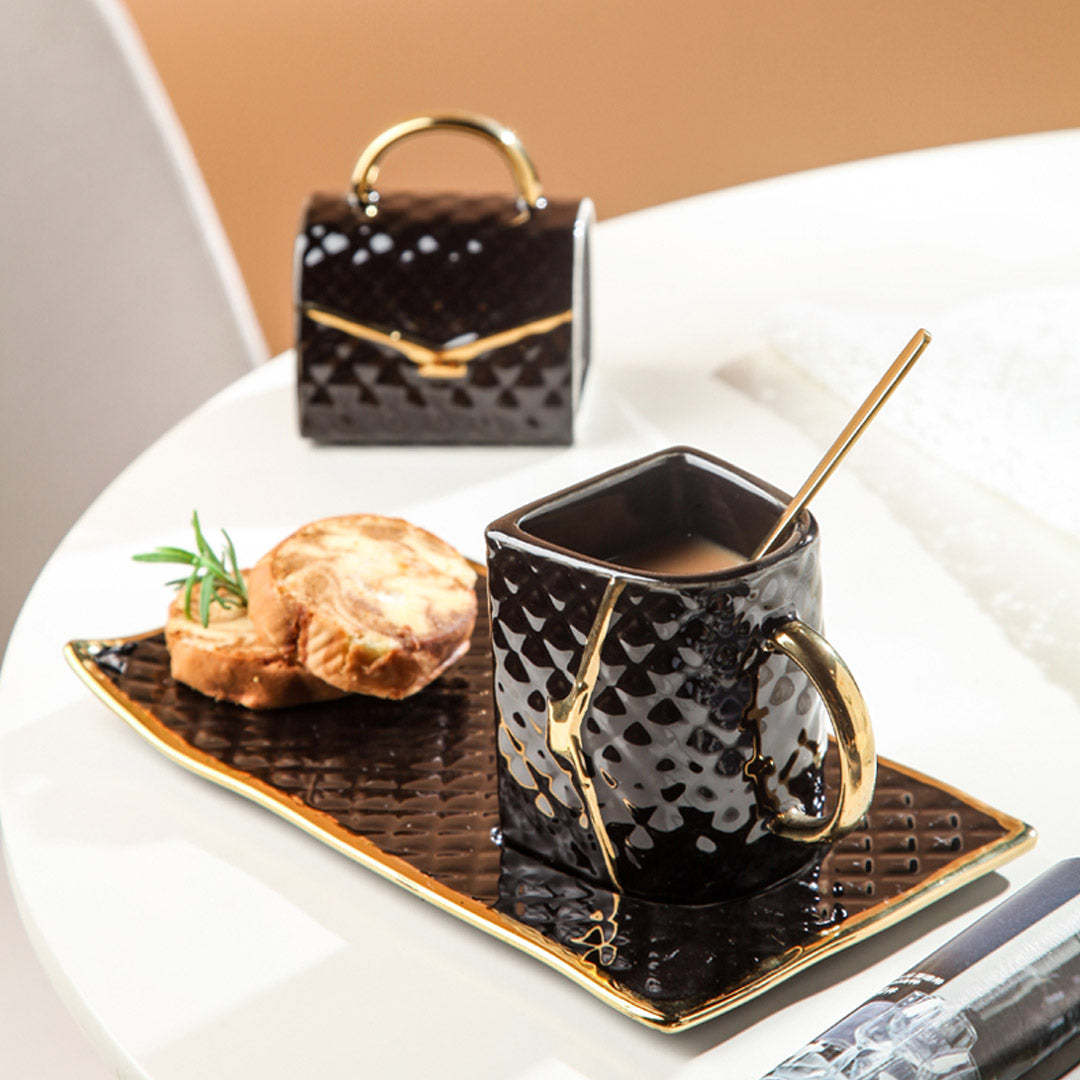 Mother's Day Gift Handbag-Shaped Creative Mug With Saucer & Spoon-Engravingift