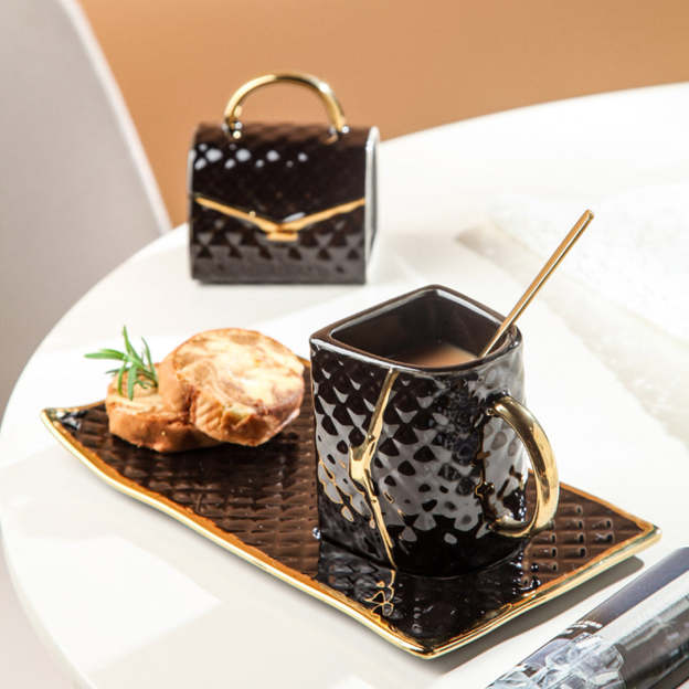 Mother's Day Gift Handbag-Shaped Creative Mug With Saucer & Spoon-Engravingift